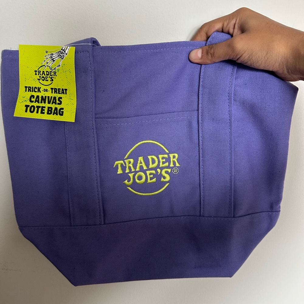 Trader Joe's Limited Edition Halloween Purple Mini Canvas Tote Bag NWT